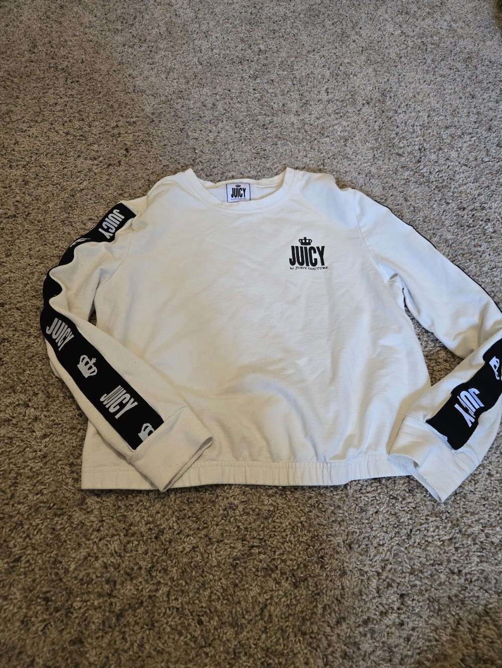 💖Juicy Couture White Crewneck Sweatshirt with Black Logo Sleeve Tape